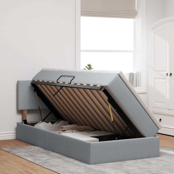 vidaXL Postel s &uacute;ložn&yacute;m prostorem a matrac&iacute; Světle &scaron;ed&aacute; 90 x 200 cm