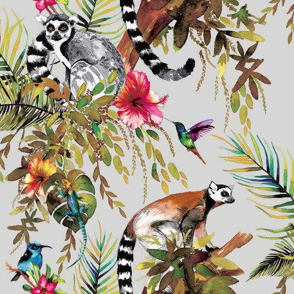 DUTCH WALLCOVERINGS Tapeta lemur stříbrná