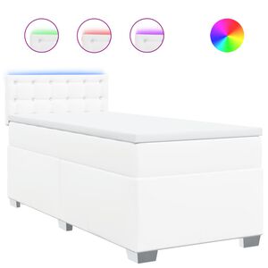 vidaXL Box spring postel s matrac&iacute; b&iacute;l&aacute; 100x200 cm uměl&aacute; kůže