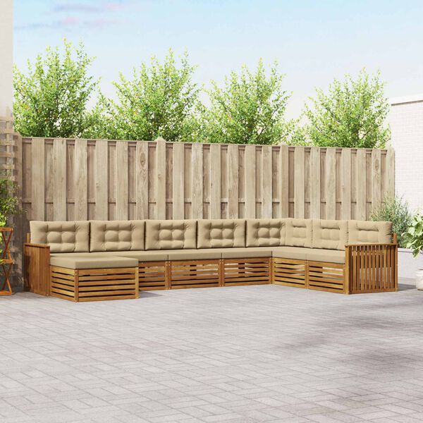 vidaXL Sedac&iacute; soupravy 8 pcs Přirozen&aacute; a B&eacute;žov&aacute; Masivn&iacute; ak&aacute;tov&eacute; dřevo