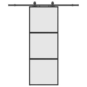 vidaXL Posuvn&eacute; dveře se sadou kov&aacute;n&iacute; čern&eacute; 76x205 cm Tvrzen&eacute; sklo