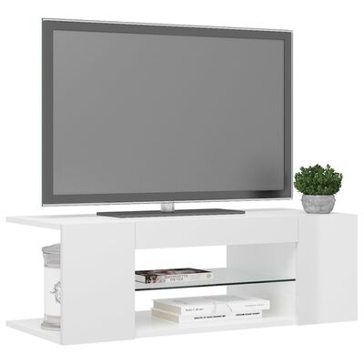 vidaXL TV skříňka s LED osvětlením bílá s vysokým leskem 90x39x30 cm