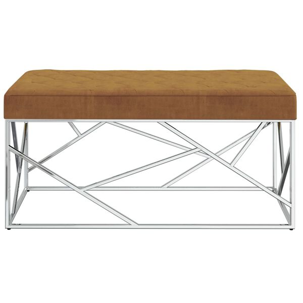 vidaXL Lavice 97 cm hněd&aacute; sametov&aacute; tkanina a nerezov&aacute; ocel