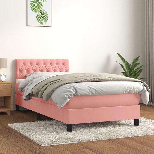 vidaXL Box spring postel s matrac&iacute; růžov&aacute; 100x200 cm samet