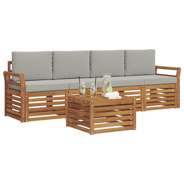 vidaXL Sedac&iacute; soupravy s pol&scaron;t&aacute;řem 5 pcs Př&iacute;rodn&iacute; a světle &scaron;ed&aacute;