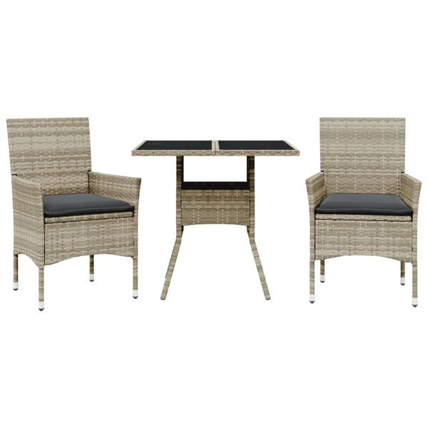 vidaXL 3dílný zahradní jídelní set podušky světle šedý polyratan sklo