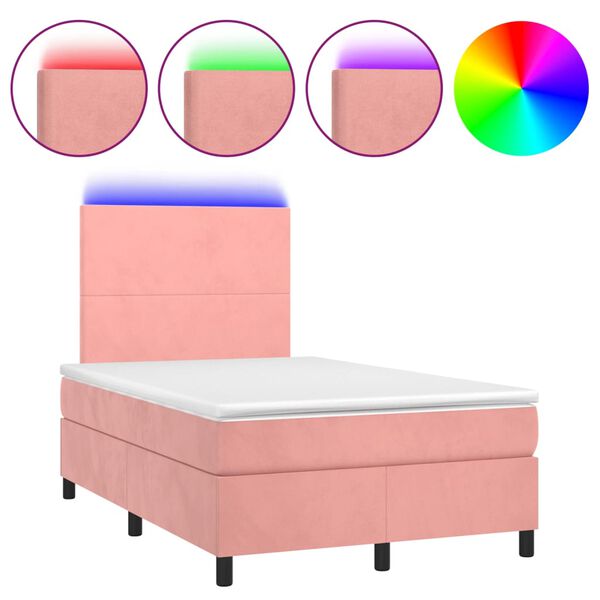 vidaXL Box spring postel s matrac&iacute; a LED růžov&aacute; 120 x 190 cm samet
