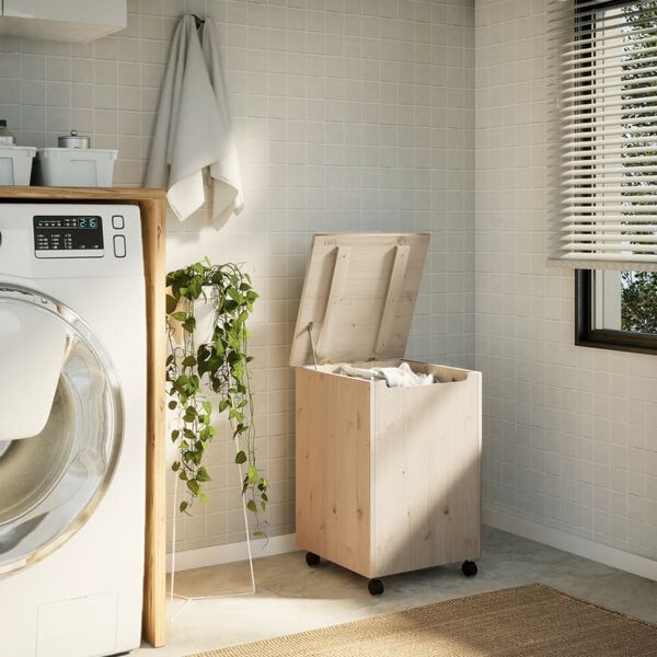 vidaXL Koš na prádlo na kolečkách RANA 45x45x64 cm masivní borovice