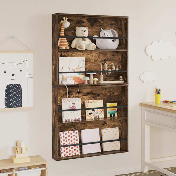 vidaXL Reg&aacute;l na časopisy s polic&iacute; 2 pcs Kouřov&yacute; dub 80 x 12 x 70 cm