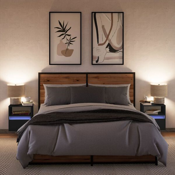 vidaXL N&aacute;stěnn&eacute; nočn&iacute; stolky s LED osvětlen&iacute;m 2 ks čern&eacute;