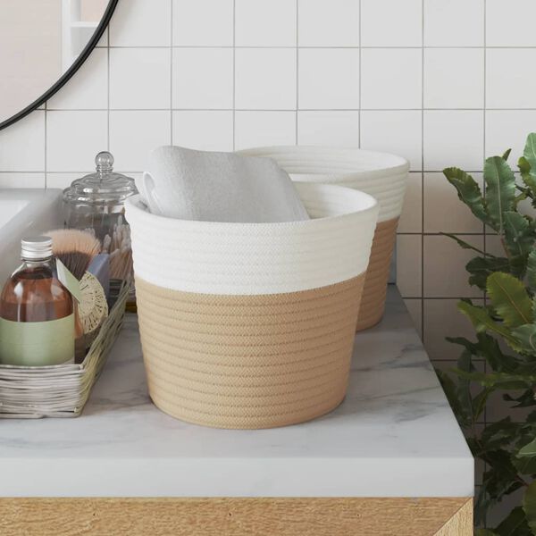 vidaXL Úložné koše 2 ks béžové a bílé Ø 24 x 18 cm bavlna