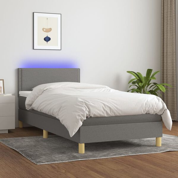vidaXL Box spring postel s matrac&iacute; a LED tmavě &scaron;ed&aacute; 90x190 cm textil