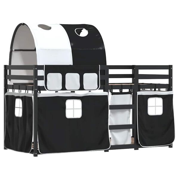 vidaXL Dětsk&aacute; patrov&aacute; postel se z&aacute;věsy b&iacute;l&aacute; a čern&aacute; 90x190 cm borovice