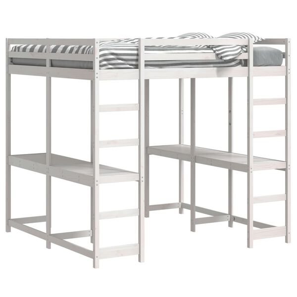 vidaXL Patrová postel se stolem a žebříkem bílá 140 x 200 cm borovice