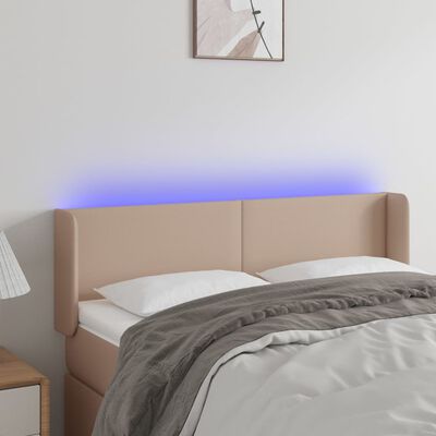 vidaXL Čelo postele s LED cappuccino 147 x 16 x 78/88 cm umělá kůže