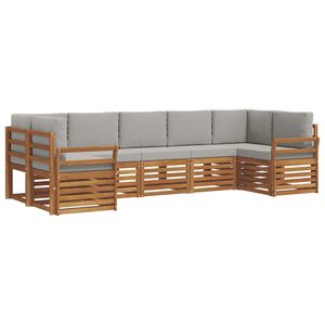 vidaXL Rohov&aacute; sofa sada s pol&scaron;t&aacute;řem 7 pcs Př&iacute;rodn&iacute; a světle &scaron;ed&aacute;