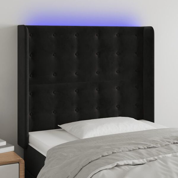 vidaXL Čelo postele s LED čern&eacute; 83 x 16 x 118/128 cm samet