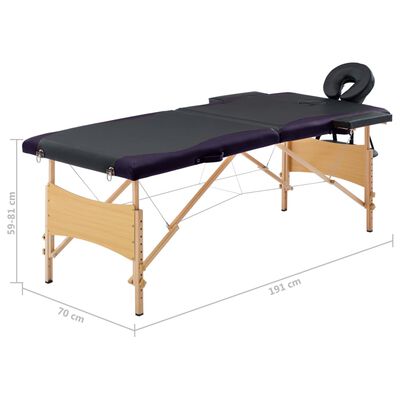 vidaXL Skládací masážní stůl 2 zóny dřevěný černý