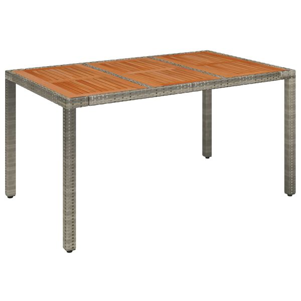 vidaXL Zahradní stůl s dřevěnou deskou šedý 150 x 90 x 75 cm polyratan
