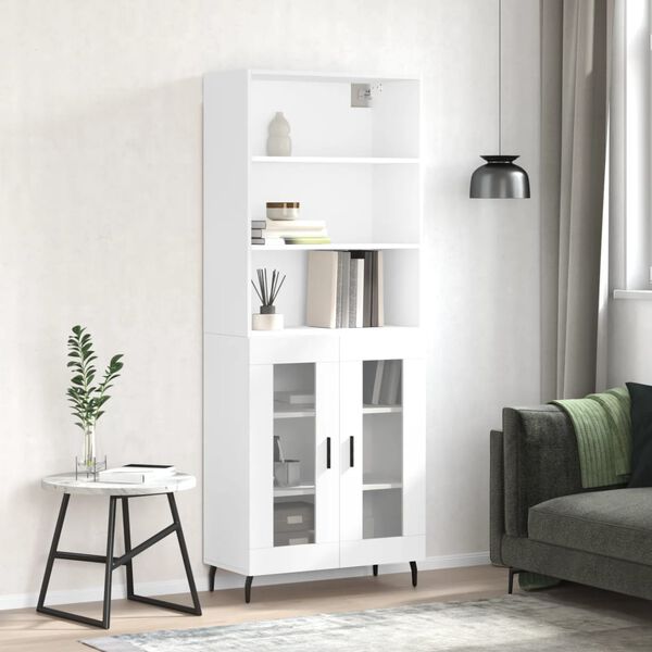 vidaXL Skř&iacute;ň highboard b&iacute;l&aacute; 69,5 x 34 x 180 cm kompozitn&iacute; dřevo