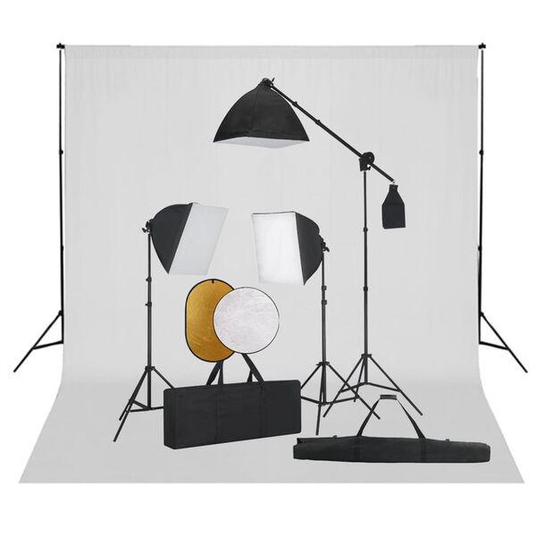 vidaXL Foto studio set se softboxy, fotopozad&iacute;m a reflektorem