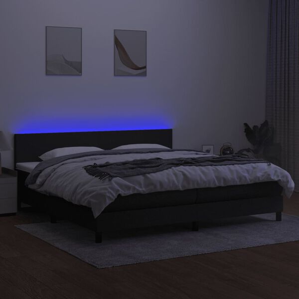 vidaXL Box spring postel s matrací a LED černá 200x200 cm textil