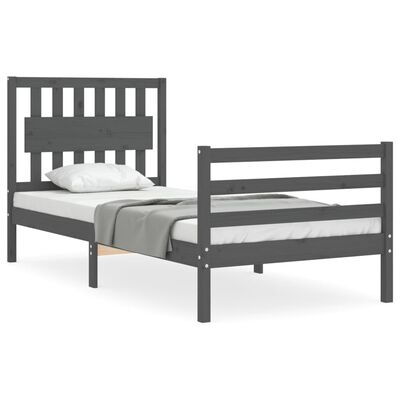 vidaXL Rám postele s čelem šedý Single masivní dřevo