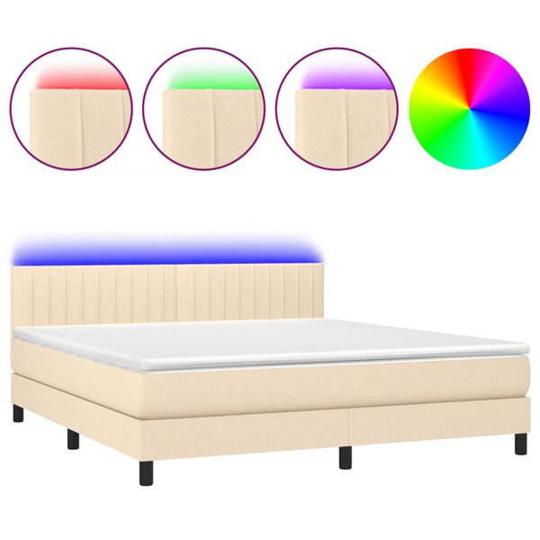 vidaXL Box spring postel s matrac&iacute; a LED kr&eacute;mov&aacute; 180x200 cm textil