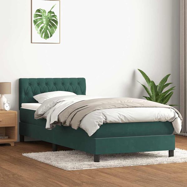 vidaXL Box spring postel s matrac&iacute; tmavě zelen&aacute; 100x220 cm samet
