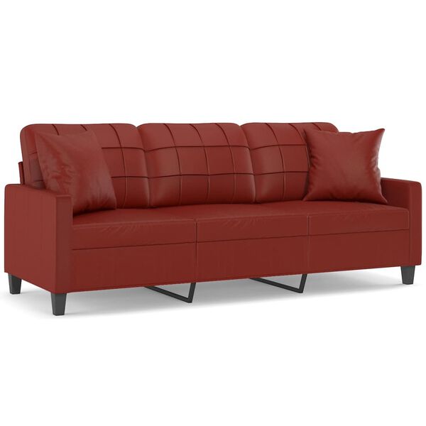 vidaXL 3m&iacute;stn&aacute; pohovka s pol&scaron;t&aacute;ři a podu&scaron;kami v&iacute;nov&aacute; 180 cm uměl&aacute; kůže