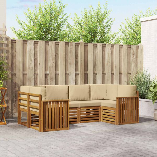 vidaXL Rohov&aacute; sofa sada 6 pcs Př&iacute;rodn&iacute; Masivn&iacute; ak&aacute;tov&eacute; dřevo