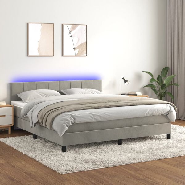 vidaXL Box spring postel s matrac&iacute; a LED světle &scaron;ed&aacute; 160x200 cm samet
