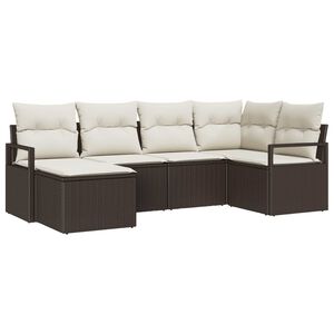 vidaXL Set pohovek s pol&scaron;t&aacute;řem 6 pcs Hněd&aacute; a kr&eacute;mov&aacute; polyratan