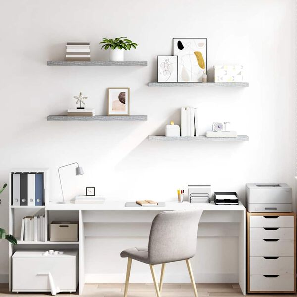 vidaXL Plovouc&iacute; n&aacute;stěnn&eacute; police 4 ks betonově &scaron;ed&eacute; 90x23,5x3,8 cm MDF