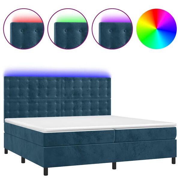 vidaXL Box spring postel s matrac&iacute; a LED tmavě modr&aacute; 200x200 cm samet