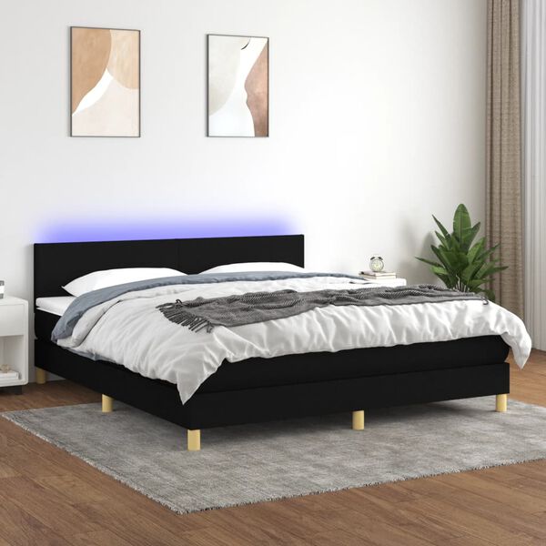 vidaXL Box spring postel s matrac&iacute; a LED čern&aacute; 180x200 cm textil