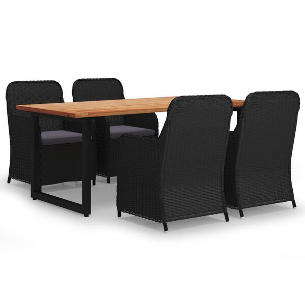 vidaXL 5d&iacute;ln&yacute; zahradn&iacute; j&iacute;deln&iacute; set s podu&scaron;kami polyratan čern&yacute;