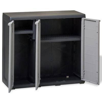 vidaXL Zahradní skladovací skříň se 2 policemi černo-šedá