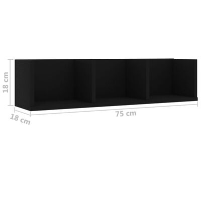 vidaXL Nástěnná police na CD černá 75 x 18 x 18 cm dřevotříska