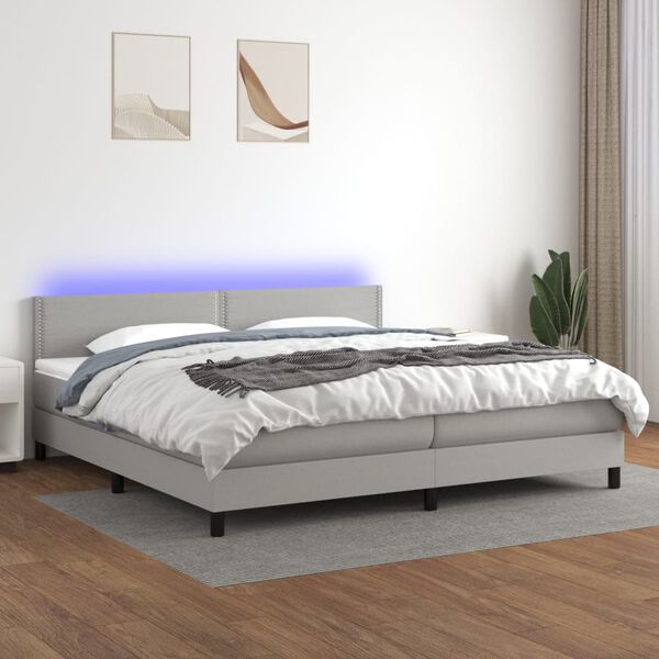 vidaXL Box spring postel s matrac&iacute; a LED světle &scaron;ed&aacute; 200x200 cm textil