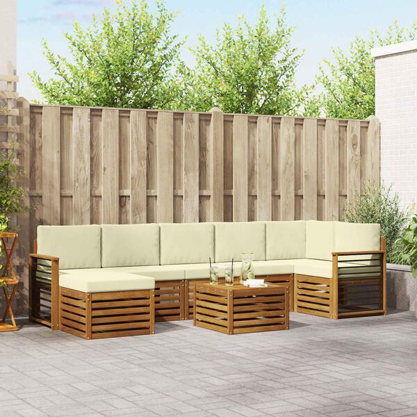 vidaXL Sedac&iacute; soupravy 8 pcs Přirozen&aacute; a Kr&eacute;mov&aacute; Masivn&iacute; ak&aacute;tov&eacute; dřevo