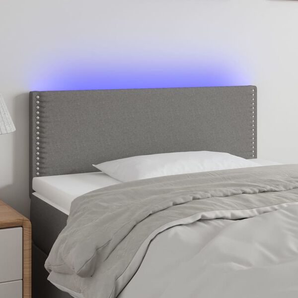 vidaXL Čelo postele s LED tmavě &scaron;ed&eacute; 100x5x78/88 cm textil