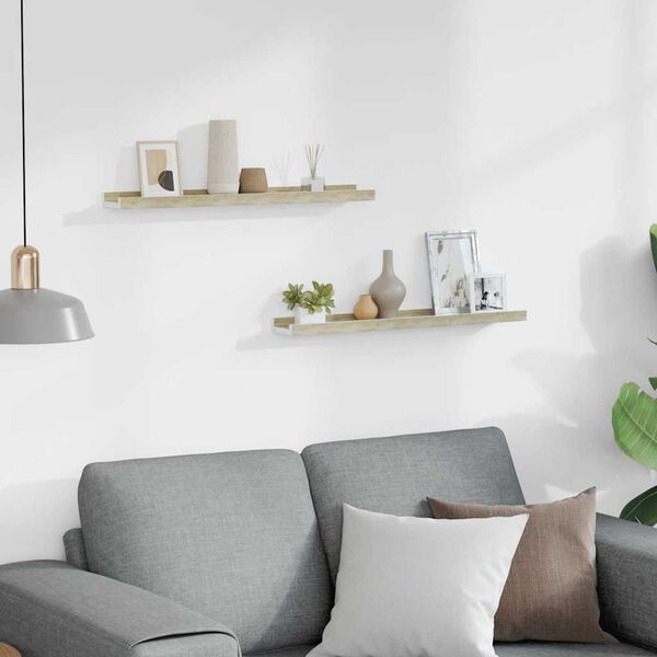 vidaXL N&aacute;stěnn&eacute; police 2 ks b&iacute;l&eacute; a dub sonoma 60 x 9 x 3 cm