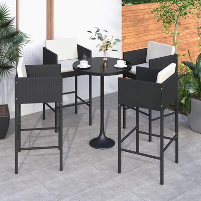 vidaXL Barové stoličky 4 ks s poduškami černé polyratan