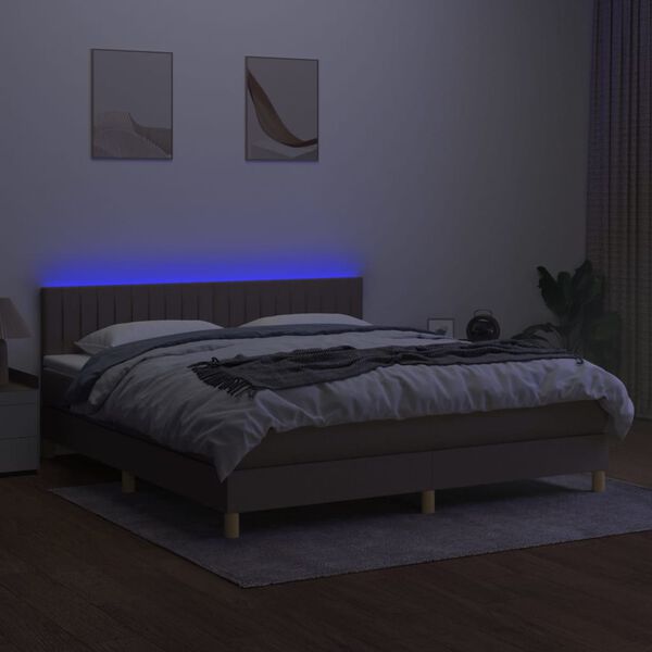 vidaXL Box spring postel s matrac&iacute; a LED taupe 180x200 cm textil