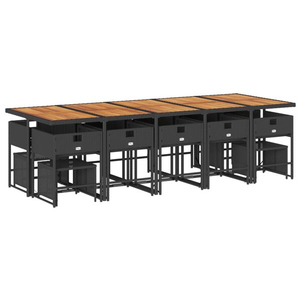 vidaXL 15d&iacute;ln&yacute; zahradn&iacute; j&iacute;deln&iacute; set s podu&scaron;kami čern&yacute; polyratan