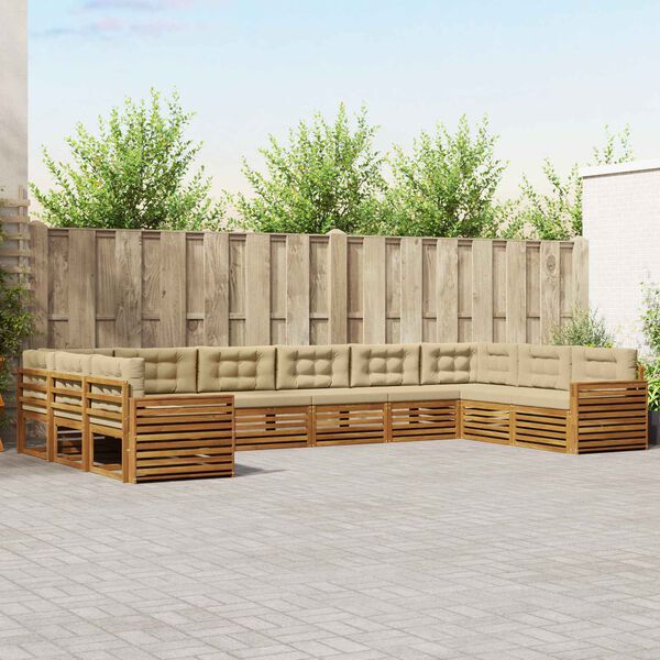 vidaXL Sedac&iacute; soupravy 7 pcs Přirozen&aacute; a B&eacute;žov&aacute; Masivn&iacute; ak&aacute;tov&eacute; dřevo