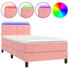 vidaXL Box spring postel s matrac&iacute; a LED růžov&aacute; 100x200 cm samet
