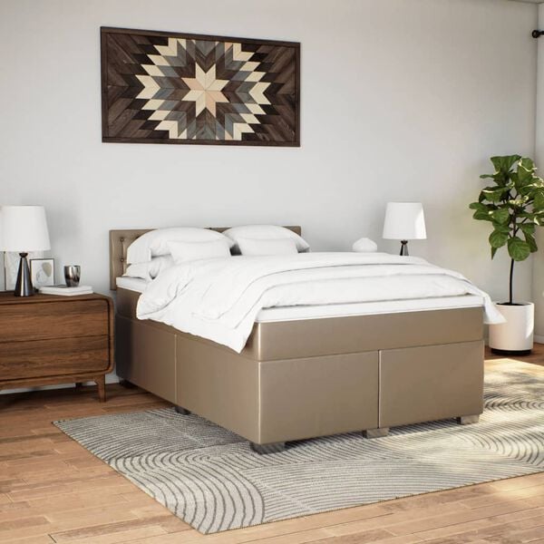 vidaXL Box spring postel s matrac&iacute; cappuccino 160x200 cm uměl&aacute; kůže