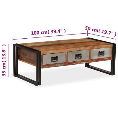 vidaXL Konferenční stolek se 3 zásuvkami recyklované dřevo 100x50x35cm